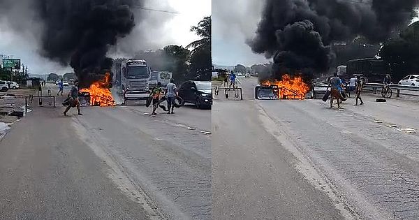 Vídeo: moradores da Barra Nova fecham trecho da AL-101 e incendeiam pneus em protesto