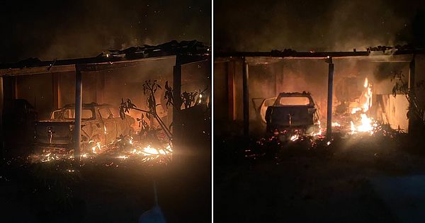 Veículo fica destruído após pegar fogo em garagem de casa, em Arapiraca