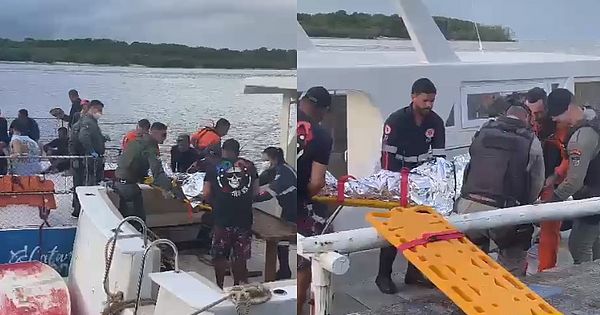 Vídeo: dez pessoas são resgatadas do mar após embarcação virar, na Barra de Santo Antônio