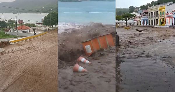 Chuva forte faz água invadir ruas de Piranhas e causar transtornos; veja vídeos